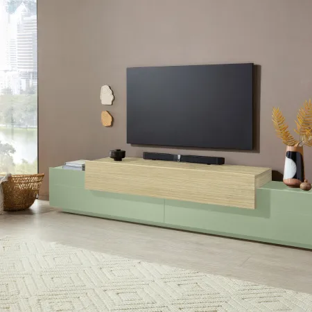 Mobile Porta Televisore Verde Salvia Rovere da Appoggio 3 Ante Ribalta