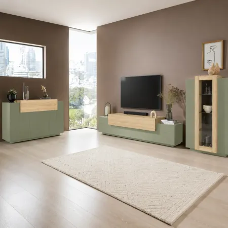 Mobile Porta Televisore Verde Salvia Rovere da Appoggio 3 Ante Ribalta