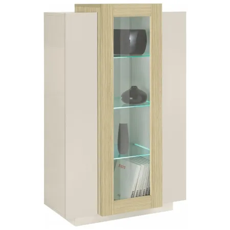 Vetrina Mobile da Soggiorno 3 Ante Beige Rovere Vetro Moderna 5 Ripiani