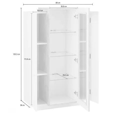 Vetrina Mobile da Soggiorno 3 Ante Beige Rovere Vetro Moderna 5 Ripiani