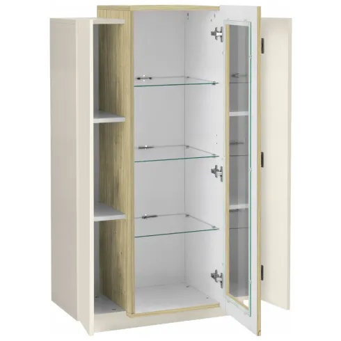 Vetrina Mobile da Soggiorno 3 Ante Beige Rovere Vetro Moderna 5 Ripiani
