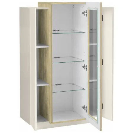 Vetrina Mobile da Soggiorno 3 Ante Beige Rovere Vetro Moderna 5 Ripiani