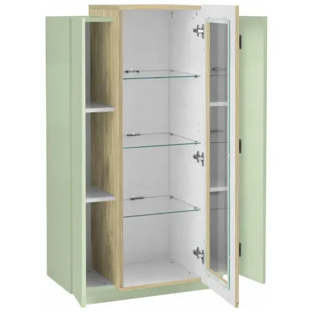 Vetrina Mobile 3 Ante Verde Salvia Rovere Moderna 5 Ripiani Soggiorno