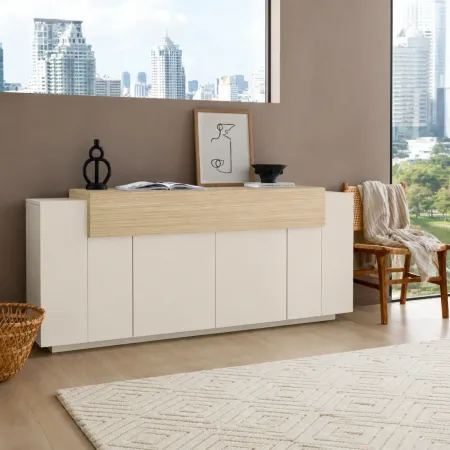 Credenza da Cucina Soggiorno Beige Rovere 5 Ante Battenti Ribalta