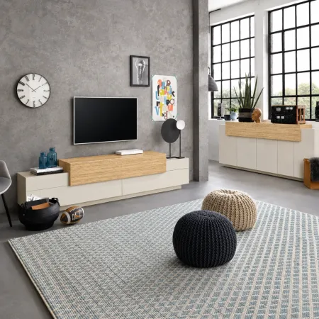 Credenza da Cucina Soggiorno Beige Rovere 5 Ante Battenti Ribalta