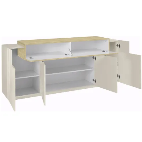 Credenza da Cucina Soggiorno Beige Rovere 5 Ante Battenti Ribalta