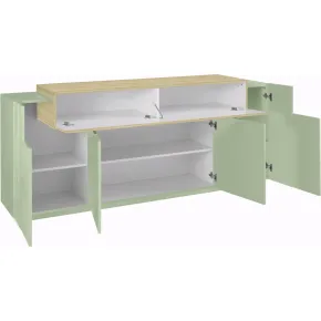 Credenza Cucina Soggiorno Verde Salvia Rovere 5 Ante Battenti Ribalta 2
