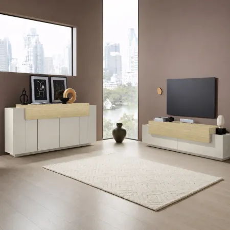 Mobile TV 200 cm 3 Ante a Ribalta Beige Rovere da Appoggio per Salotto