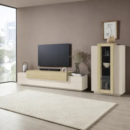Mobile TV 200 cm 3 Ante a Ribalta Beige Rovere da Appoggio per Salotto