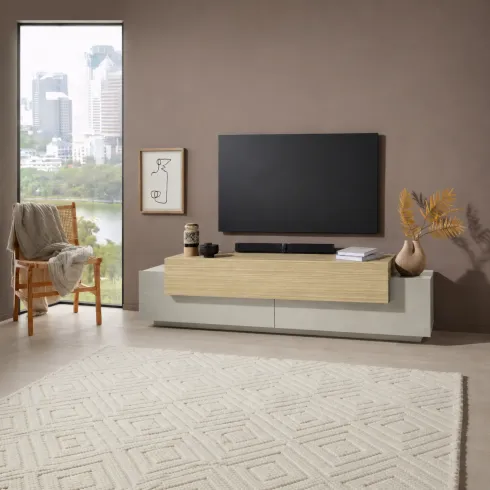 Mobile TV 200 cm 3 Ante a Ribalta Beige Rovere da Appoggio per Salotto