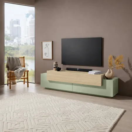 Mobile TV da Appoggio 200 cm 3 Ante a Ribalta Verde Salvia Rovere