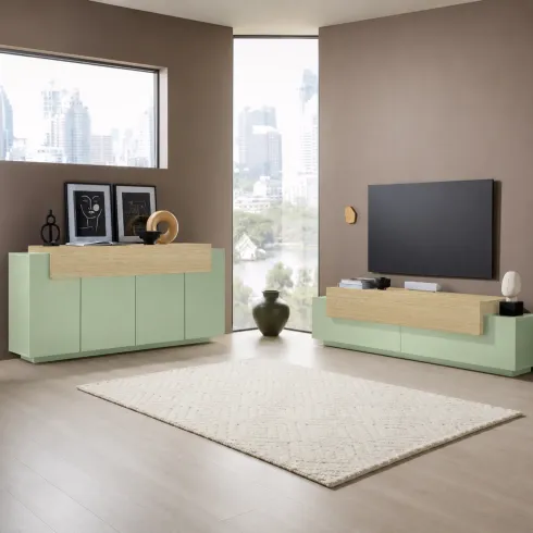 Mobile TV da Appoggio 200 cm 3 Ante a Ribalta Verde Salvia Rovere
