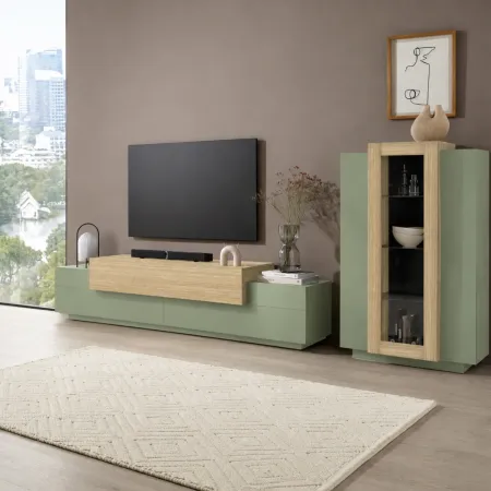 Mobile TV da Appoggio 200 cm 3 Ante a Ribalta Verde Salvia Rovere