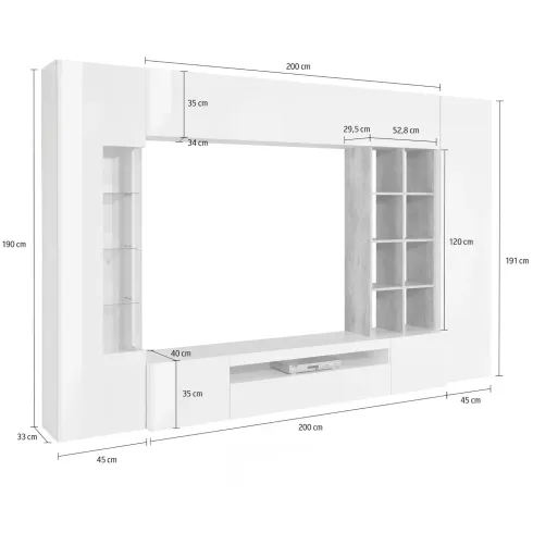 Parete Soggiorno Attrezzata Porta TV Vetrina Libreria Beige Rovere