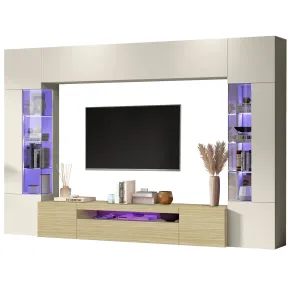 Parete Attrezzata 2 Vetrine Porta TV Libreria Beige Rovere Soggiorno