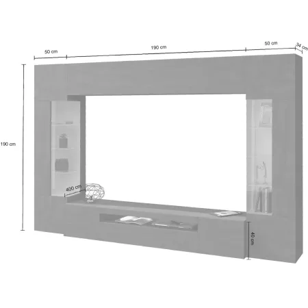 Parete Attrezzata 2 Vetrine Porta TV Libreria Beige Rovere Soggiorno