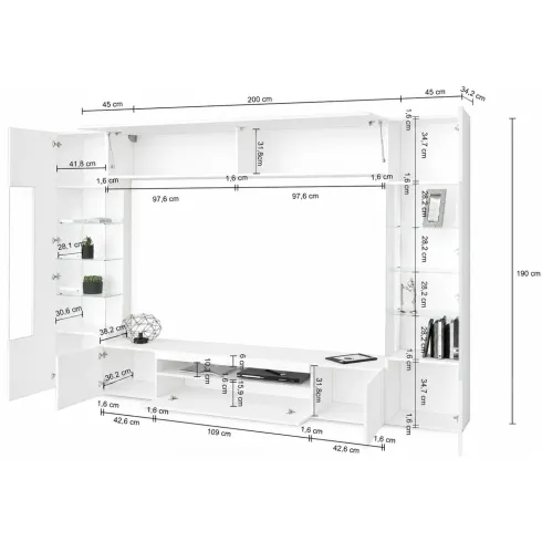 Parete Attrezzata 2 Vetrine Porta TV Libreria Beige Rovere Soggiorno