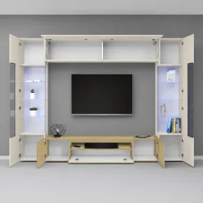 Parete Attrezzata 2 Vetrine Porta TV Libreria Beige Rovere Soggiorno 2