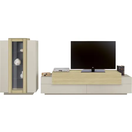 Parete Attrezzata Soggiorno 280 cm Porta TV Vetrina Legno Beige Rovere