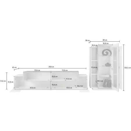 Parete Attrezzata Soggiorno 280 cm Verde Salvia Rovere Porta TV Vetrina