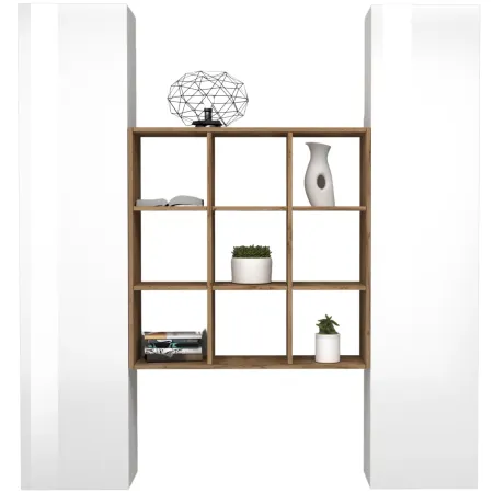 Parete Attrezzata Libreria Soggiorno Bianco Lucido Rovere 170 cm