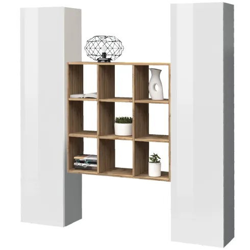 Parete Attrezzata Libreria Soggiorno Bianco Lucido Rovere 170 cm