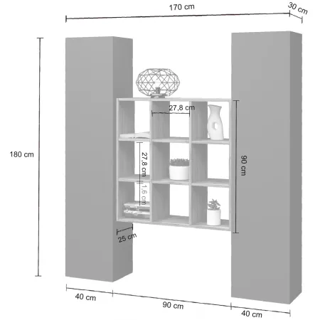 Parete Attrezzata Libreria per Soggiorno Antracite Opaco Rovere 170 cm
