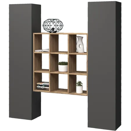 Parete Attrezzata Libreria per Soggiorno Antracite Opaco Rovere 170 cm