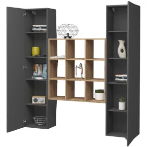 Parete Attrezzata Libreria per Soggiorno Antracite Opaco Rovere 170 cm 2