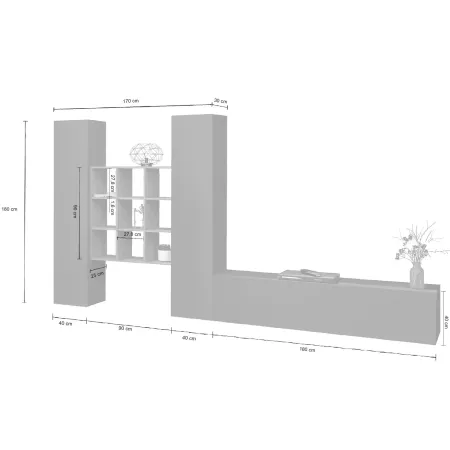 Parete Soggiorno Attrezzata 350 cm TV Colonne Libreria Antracite Rovere