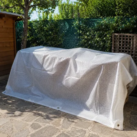 Telo Occhiellato Impermeabile 3x6 m PE Bianco Copertura Lavabile