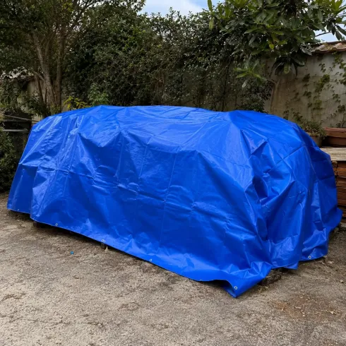 Telo Occhiellato Idrorepellente PE Blu 5x8 m Lavabile Bordi Rinforzati