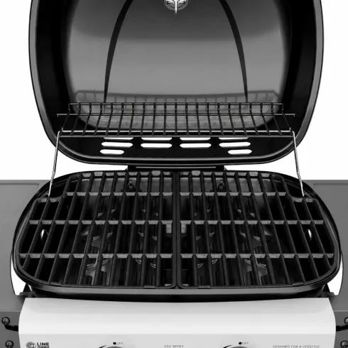 Barbecue a Gas 2 Fuochi 5 kW Griglia in Ghisa Smaltata Scaldavivande