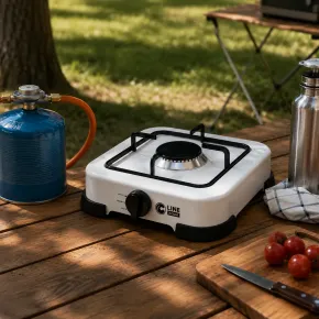 Fornello a Gas GPL 1 Fuoco Portatile 2,2 kW per Uso Esterno Bianco 2