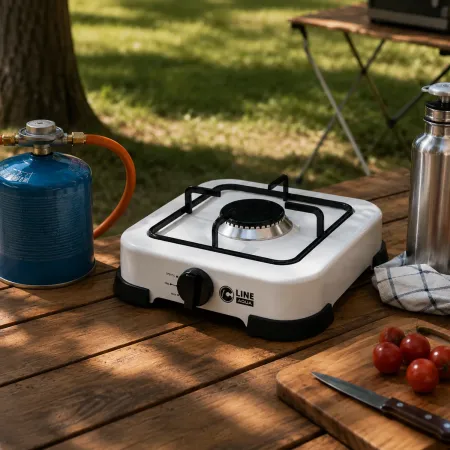 Fornello a Gas GPL 1 Fuoco Portatile 2,2 kW per Uso Esterno Bianco