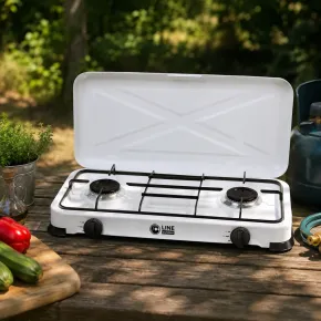 Fornello a Gas GPL 2 Fuochi Portatile 4,4 kW con Coperchio da Esterno 2