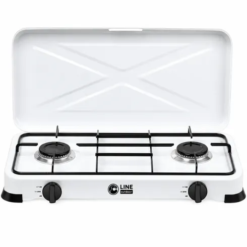 Fornello a Gas GPL 2 Fuochi Portatile 4,4 kW con Coperchio da Esterno