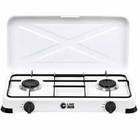 Fornello a Gas GPL 2 Fuochi Portatile 4,4 kW con Coperchio da Esterno