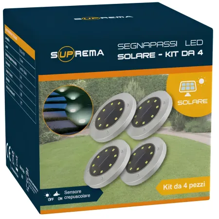 Set 4 Pezzi Luce Solare Segnapasso con Sensore Crepuscolare 8 LED