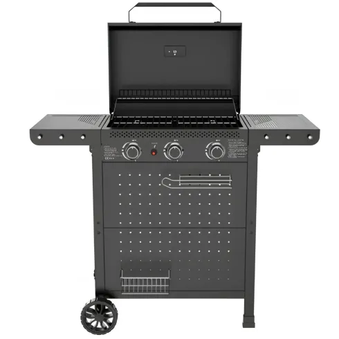 Barbecue a Gas 3 Bruciatori 7,5kW Griglia in Ghisa 55x34cm Giardino