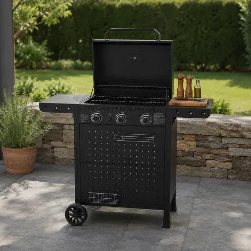 Barbecue a Gas 3 Bruciatori 7,5kW Griglia in Ghisa 55x34cm Giardino