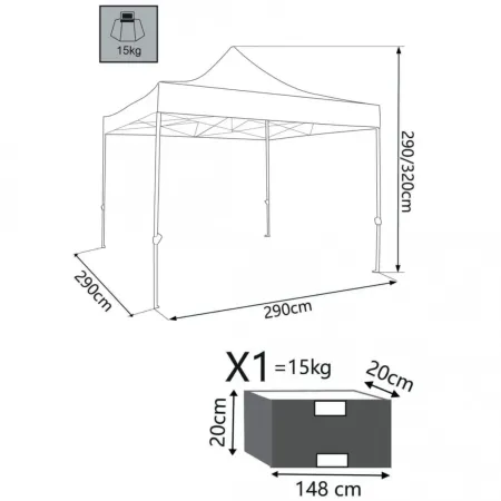 Gazebo da Esterno Pieghevole 290x290 cm Bianco Acciaio Poliestere