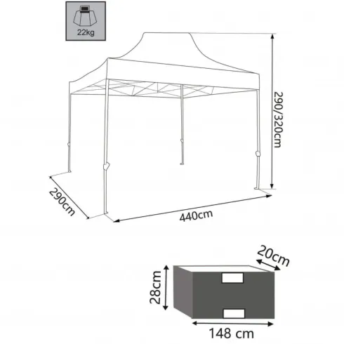 Gazebo per Giardino Eventi 290x440 cm Rettangolare Pieghevole Bianco