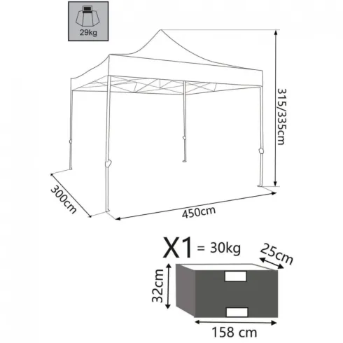 Gazebo Pieghevole 300x450 cm per Giardino Bianco Alluminio PVC Sacca