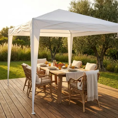 Gazebo da Esterno 2x3 m Telo in Raffia Bianco Rettangolare Acciaio