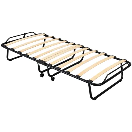 Letto Singolo Pieghevole in Acciaio con Materasso 80x190 cm con Ruote