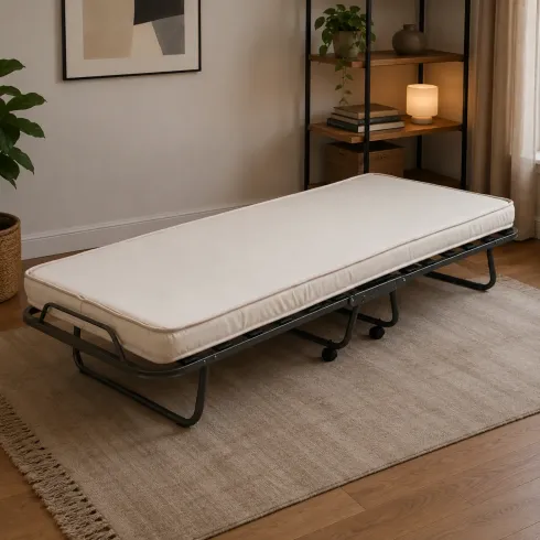 Letto Singolo 80x200 cm Pieghevole con Materasso Ruote Salvaspazio