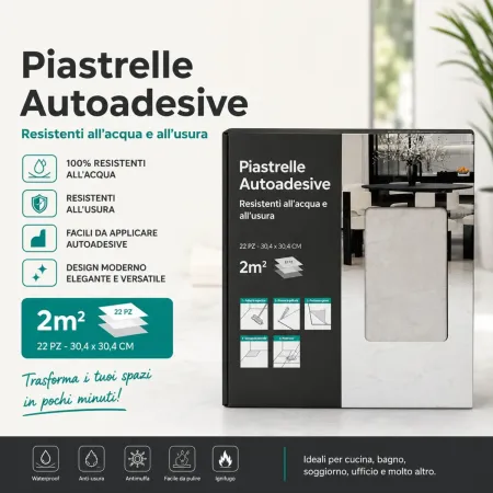 Set 22 Piastrelle Autoadesive LTV PVC Effetto Marmo Parete Pavimento