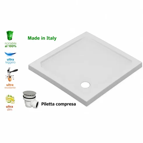 Piatto Doccia Quadrato in Resina 76x76x3 cm Ultrasottile Antiscivolo