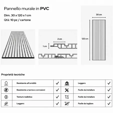 Set 10 Pannelli Murali in PVC Effetto Doghe Legno 30x120cm a Incastro